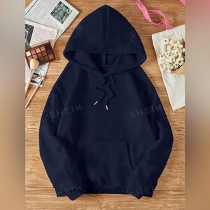 SHEIN EZwear Kangaroo Pocket Drawstring Thermal Lined Hoodie